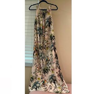 H&M Tropical Satin Maxi Dress • Halter Neck • Size 2 (XS/S)